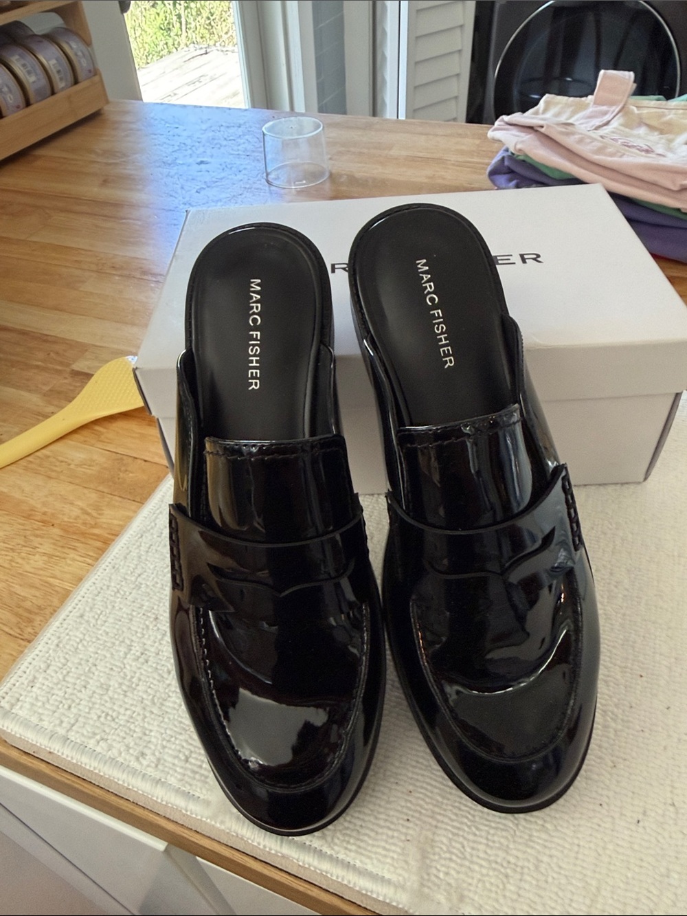 Marc Fisher Black Patent Leather Mule Loafers